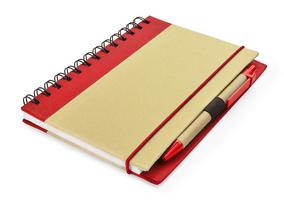 Ökologisches Klapp-Notizbuch mit Kugelschreiber, rot